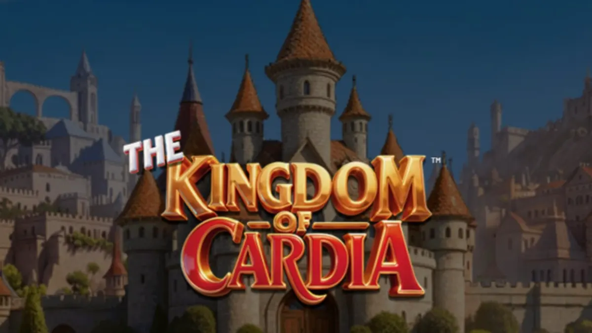 Pemandangan taman ajaib dan simbol kartu dalam slot The Kingdom of Cardia